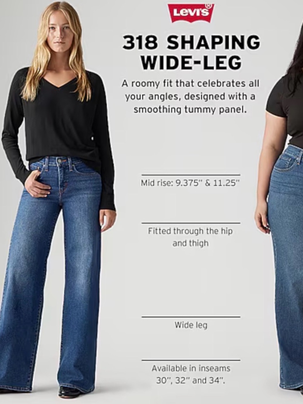 Levi's 318 Shaping Wide-Leg Jeans in Blue Denim (Clever Girl Wash) - Picture 6 of 8